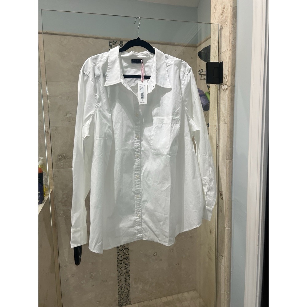 Vineyard Vines Poplin Button Down Blouse White Women 2X 2W001907-100 NWT